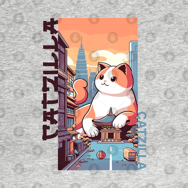 Catzilla Japanese Funny Cat Kawaii Parody Vintage Catzilla by rhazi mode plagget